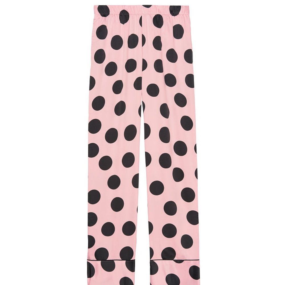 NWT L VS Satin PJ Pant Pink Polka Dot - Picture 12 of 15